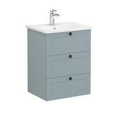 Vitra Root Classic 68907 Lavabo Dolabı, Üç Çekmeceli, 60 Cm, Mat Fiyord Yeşili, Yuvarlak Lavabolu